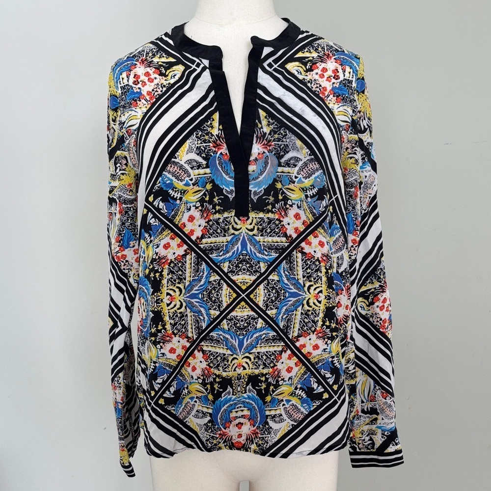 Twelfth Street by Cynthia Vincent 100% Silk Patterned Blouse SzS